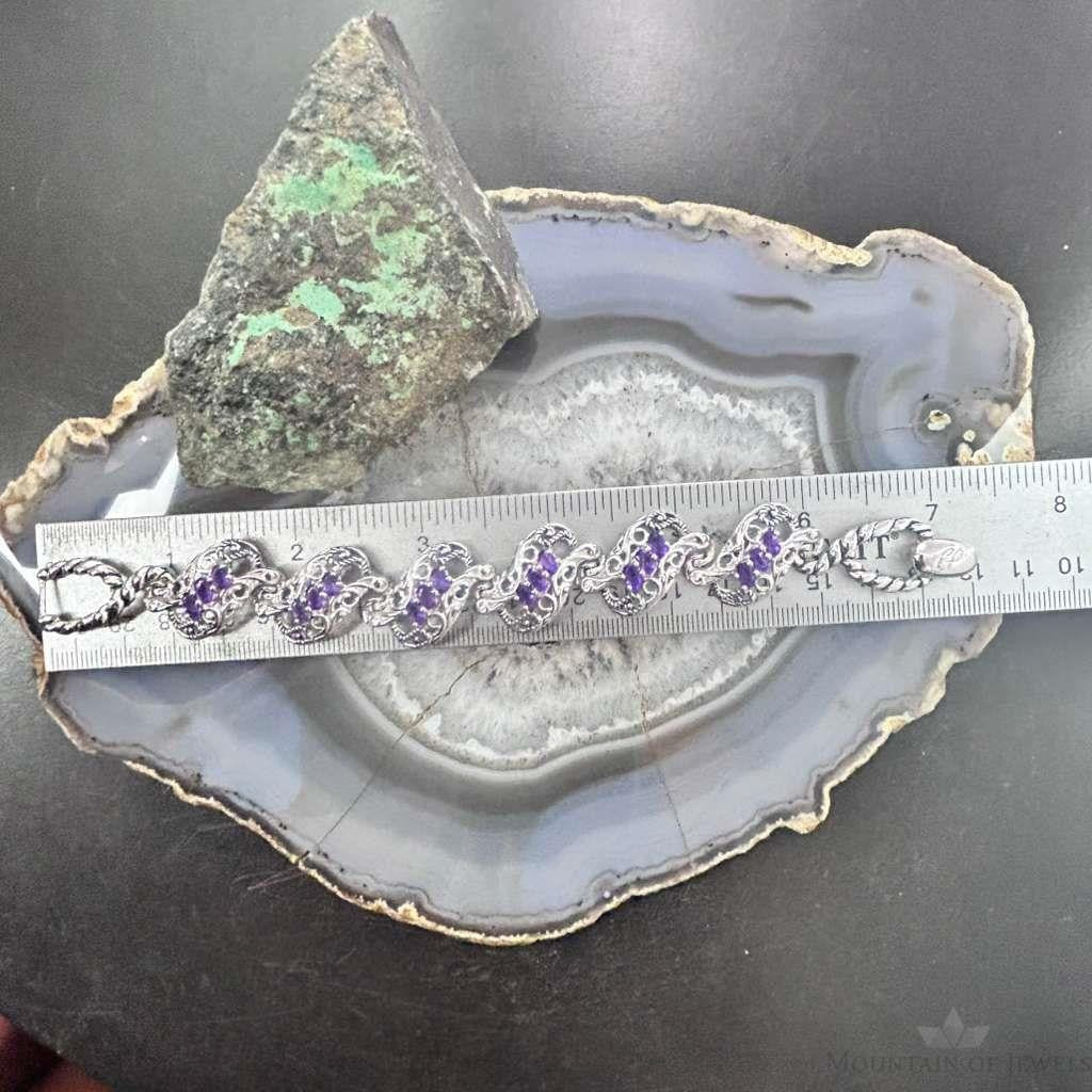 Carolyn Pollack Sterling Silver 18 Faceted Amethyst Foldover Link Bracelet For Women