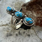 Native American Sterling Silver 3 Oval Matrixed Turquoise Ring Size 6.75 For Women