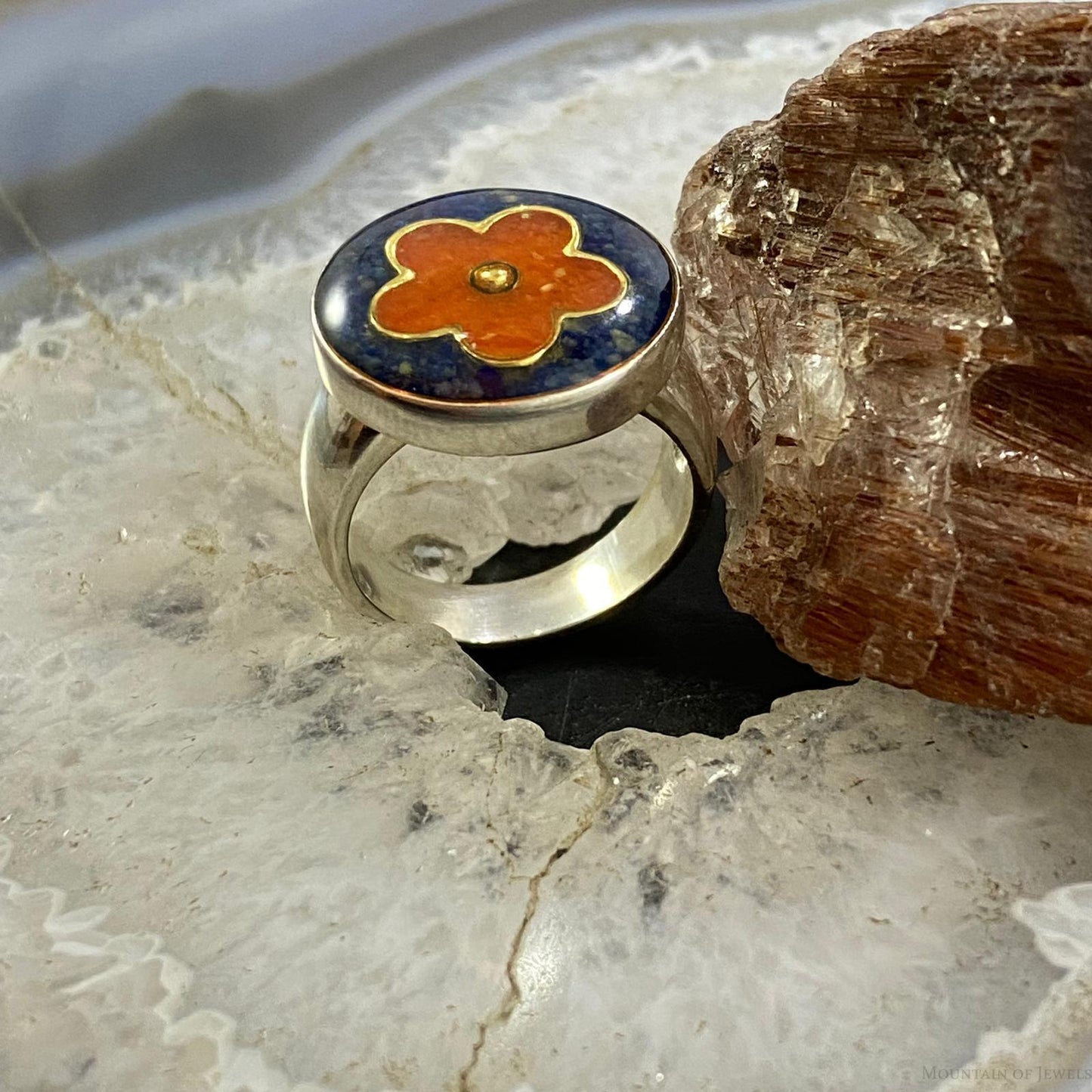Carolyn Pollack Southwestern Style Sterling Silver Multistone Flower Chip Inlay Ring For Women