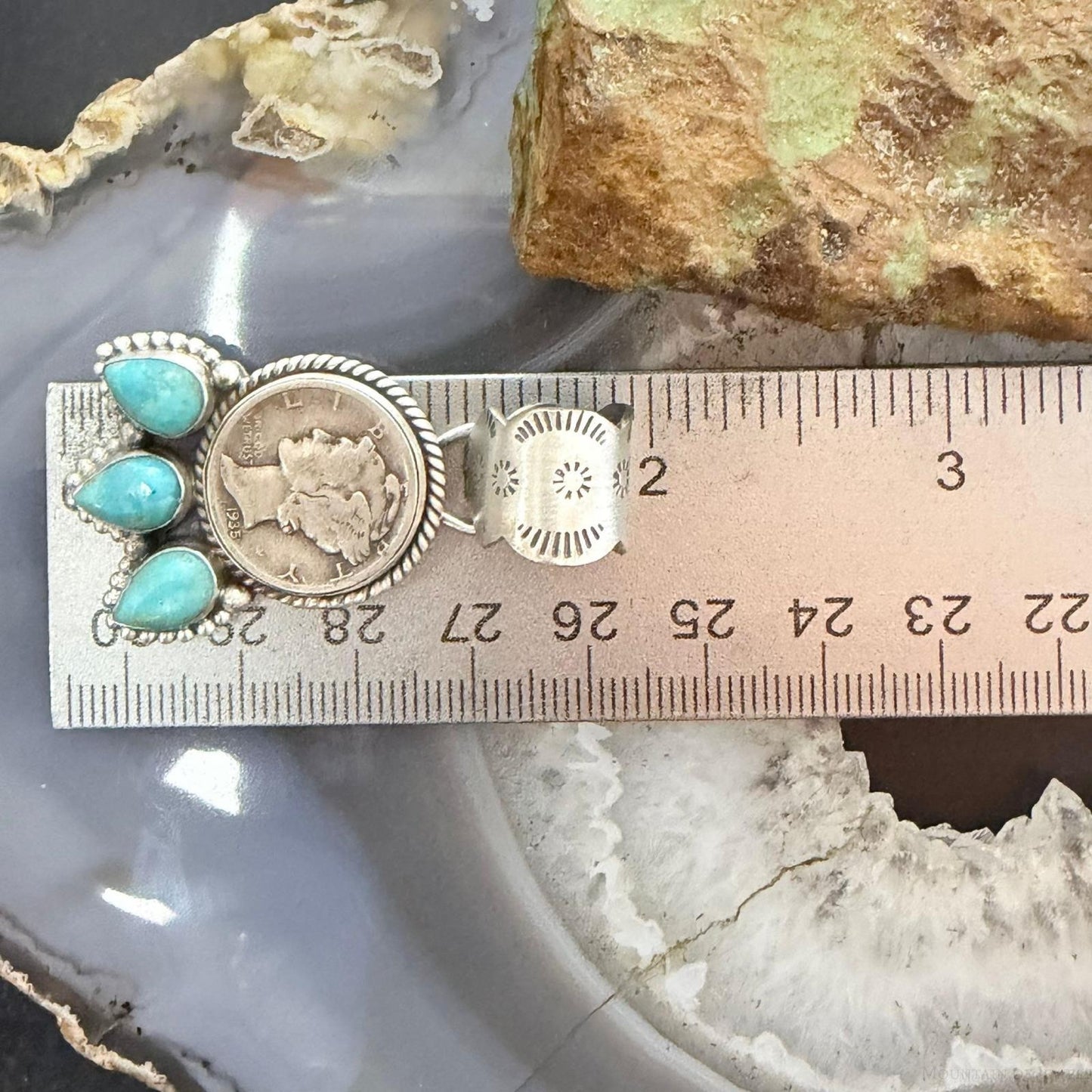 Genuine 1935 Silver 90% Silver Mercury Dime Coin Mohave Turquoise Unisex Sterling Silver Pendant