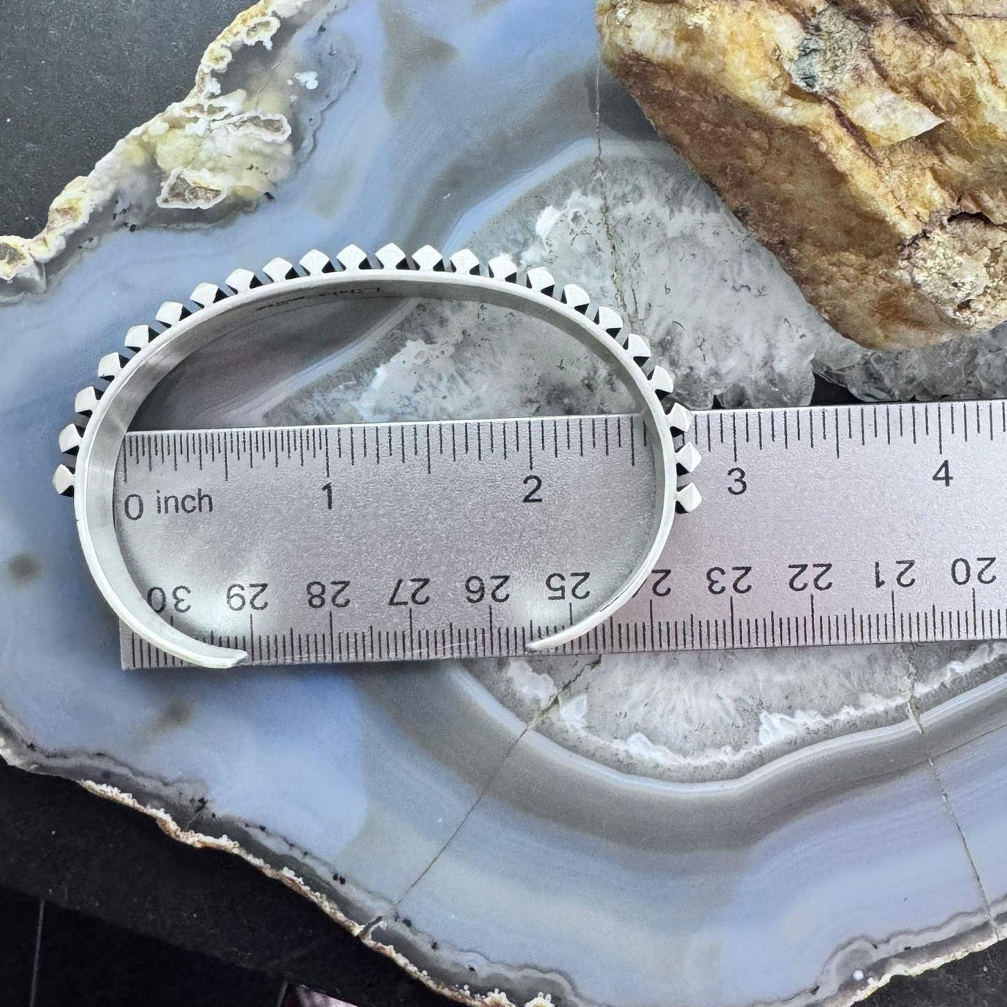 Leander Tahe Native American Sterling Silver 3D Geometric Unisex Cuff Bracelet