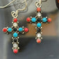 Sterling Silver Southwestern Style Multi-Stone Cross Dangle Earrings For Women