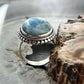 Sterling Silver Southwestern Style Oval Larimar Decorated Bar Ring Size 7 For Women