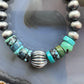 Sterling Silver Southwestern Style Navajo Pearl & Turquoise Bead Hoop Earrings For Women