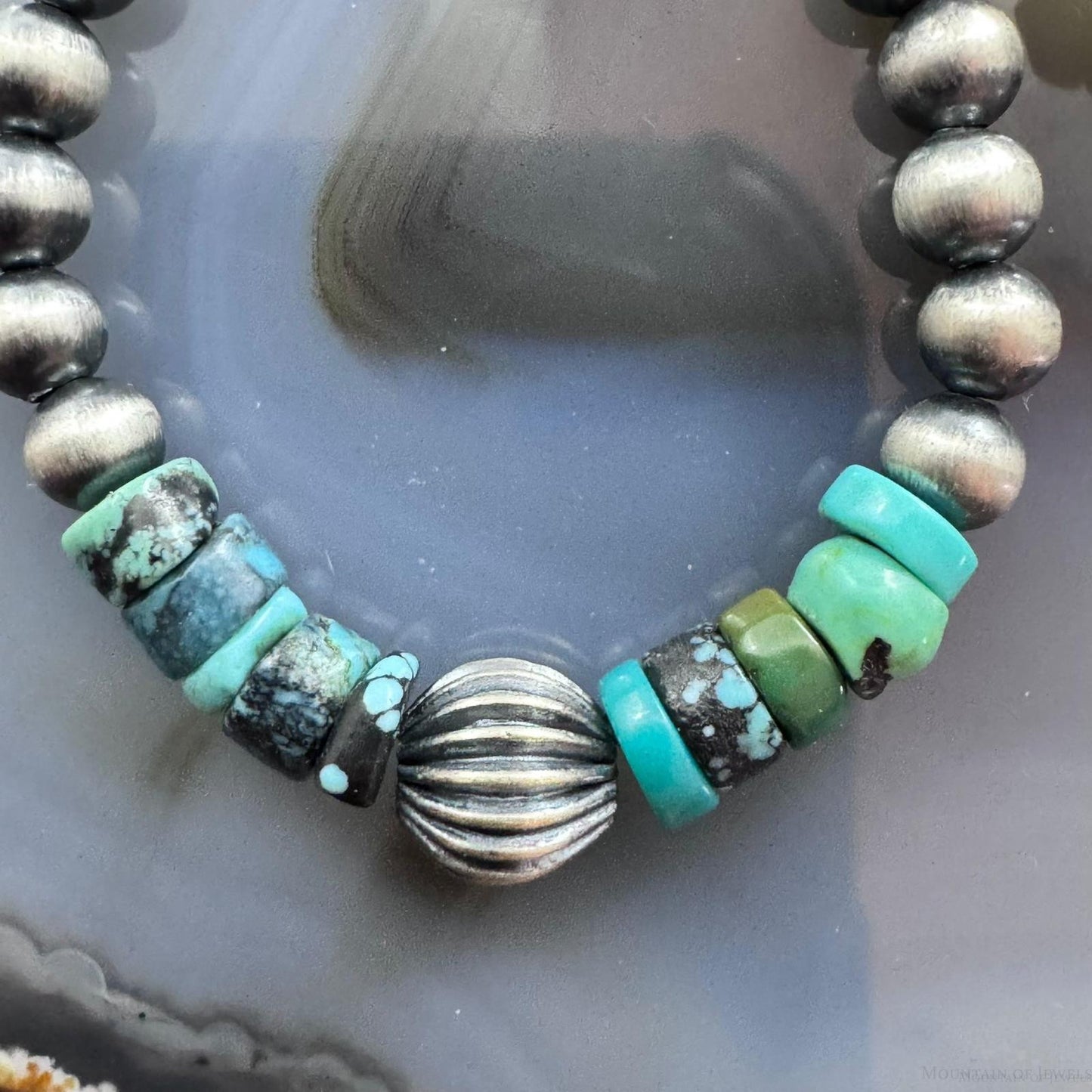 Sterling Silver Southwestern Style Navajo Pearl & Turquoise Bead Hoop Earrings For Women