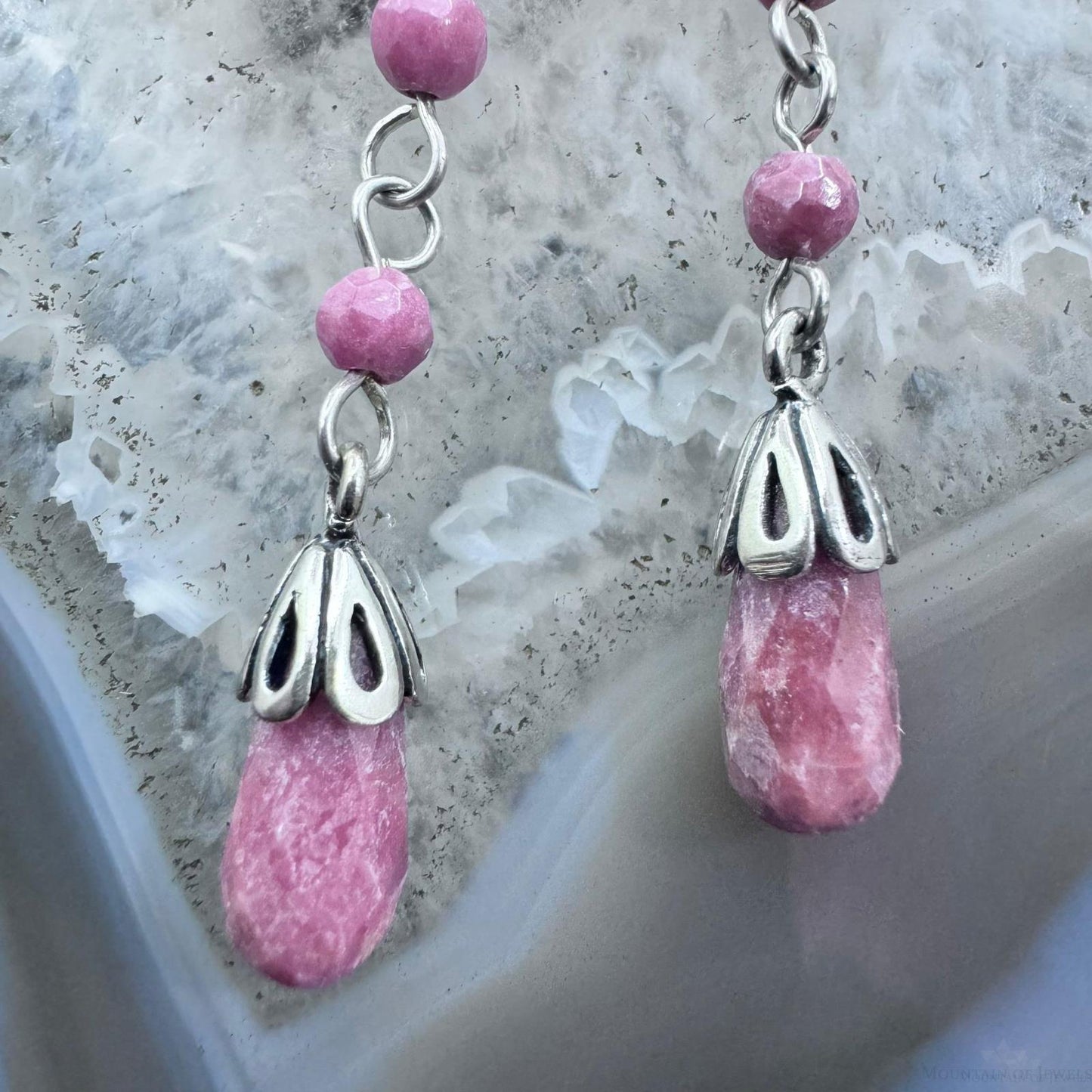 Carolyn Pollack Sterling Silver Rhodochrosite Beads Dangle Earrings For Women