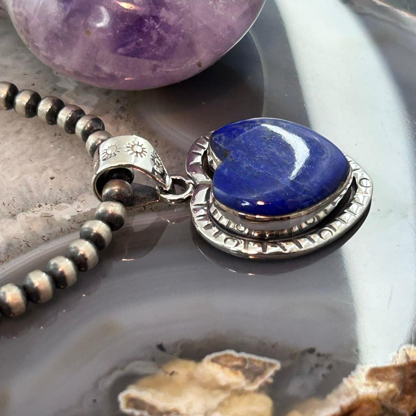 Sterling Silver Southwestern Style Lapis Heart Decorated Pendant For Women