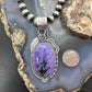 Sterling Silver Southwestern Style Oval Charoite Leaf Decorated Pendant For Women