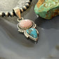 Sterling Silver Southwestern Style Pink Conch & Turquoise Pendant For Women