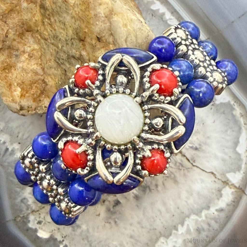 Carolyn Pollack Sterling Jaser, Lapis, Mop,3 Row Wire Stretchy Cuff For Women