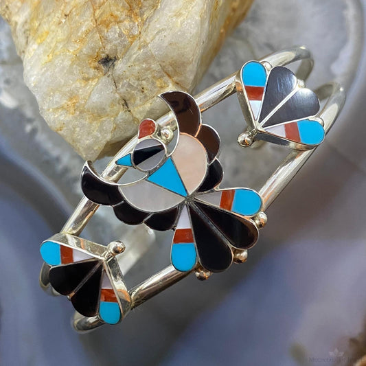 Beon Wallace Zuni Native American Sterling Multi Stones Inlay Thunderbird Cuff