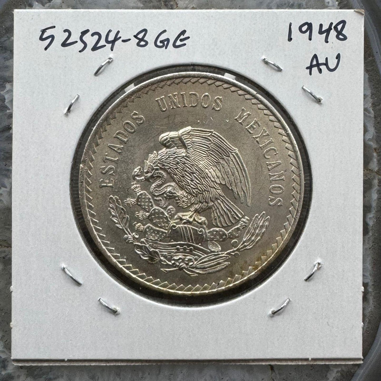 1948 Mexico 5 Pesos 30 gr 90% Silver Coin AU #52524-8GE