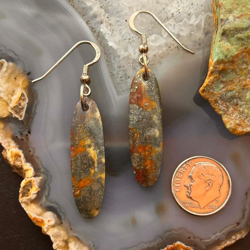 Sterling Silver Elongated Oval Red Marcasite Slab Dangle Earrings For Women #200