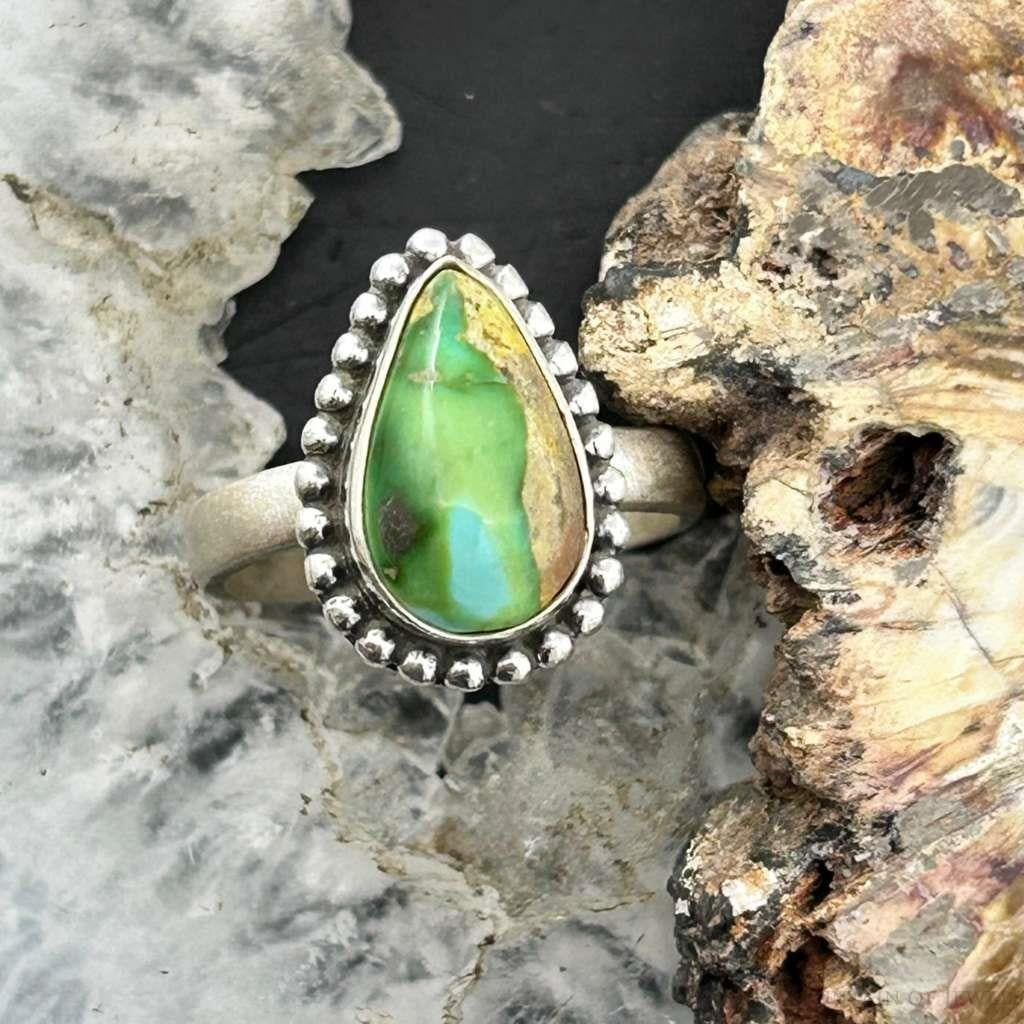 Sterling Silver Southwestern Style Teardrop Sonora Gold Turquoise Adjustable Ring For Women #1