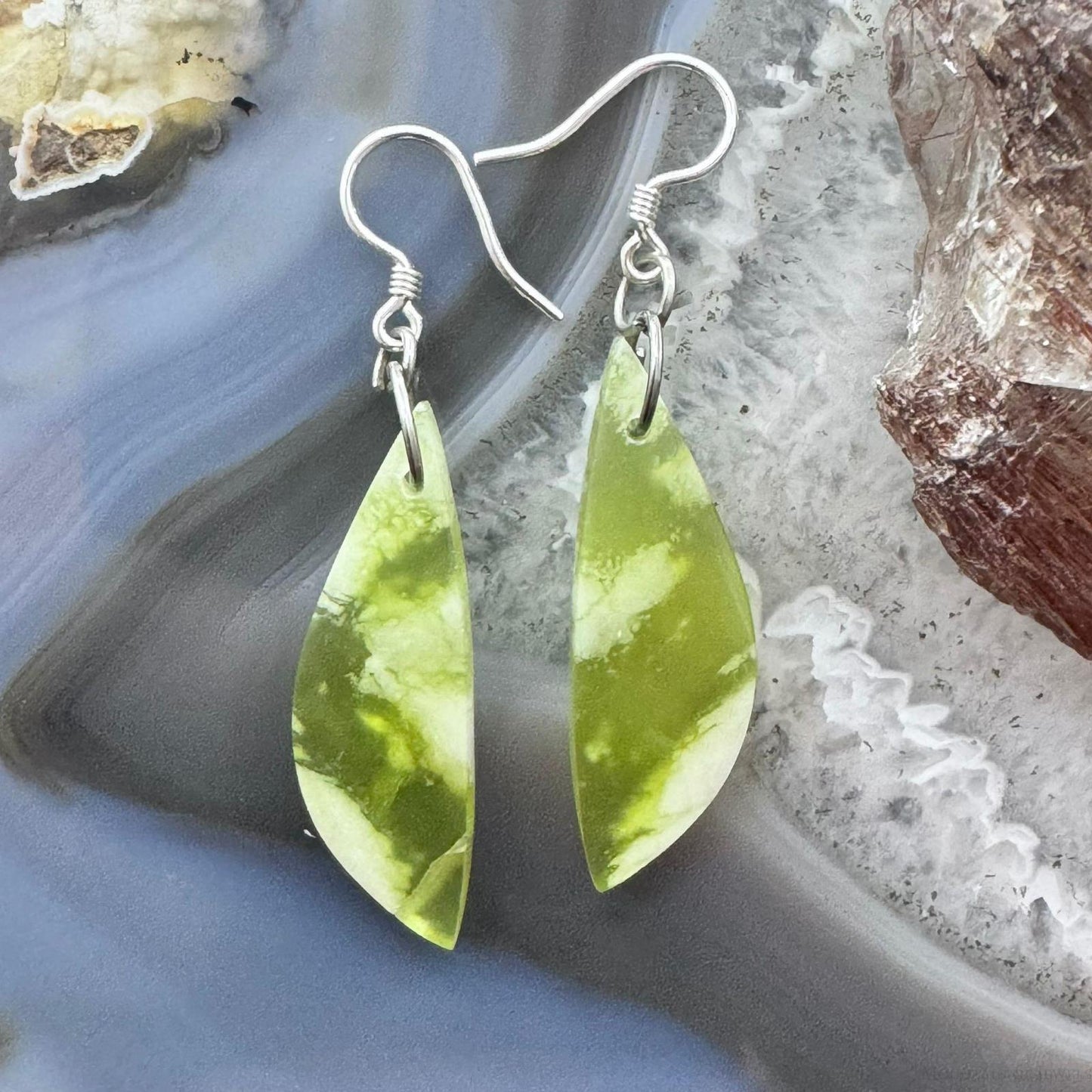 Sterling Silver Half-moon Shape Vesuvianite Slab Dangle Earrings For Women #234