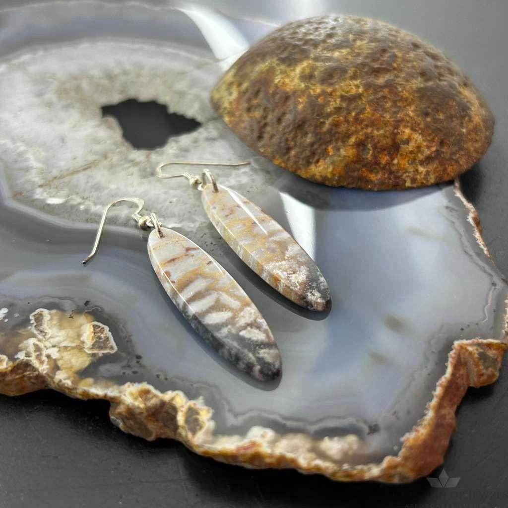 Sterling Silver Marquise Ocean Jasper Slab Dangle Earrings For Women #144