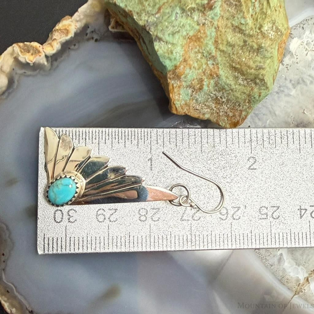 Michael Nez Navajo Sterling Silver Oval Turquoise Cloud Dangle Earrings For Women