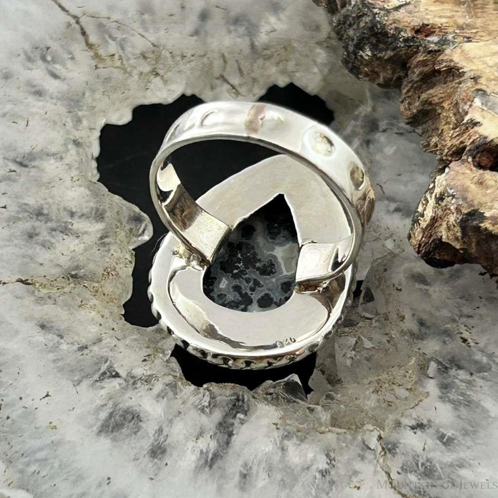 Sterling Silver Southwestern Style Teardrop Dendrite Agate Ring Size 7.5 For Women