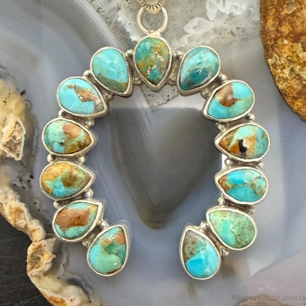 Sterling Silver Southwestern Style 13 Teardrop Turquoise Naja Pendant For Women
