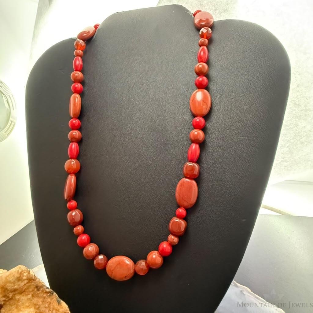 Carolyn Pollack Sterling Silver Coral, Carnelian, Red Jasper Beads 17"-20" Necklace For Women