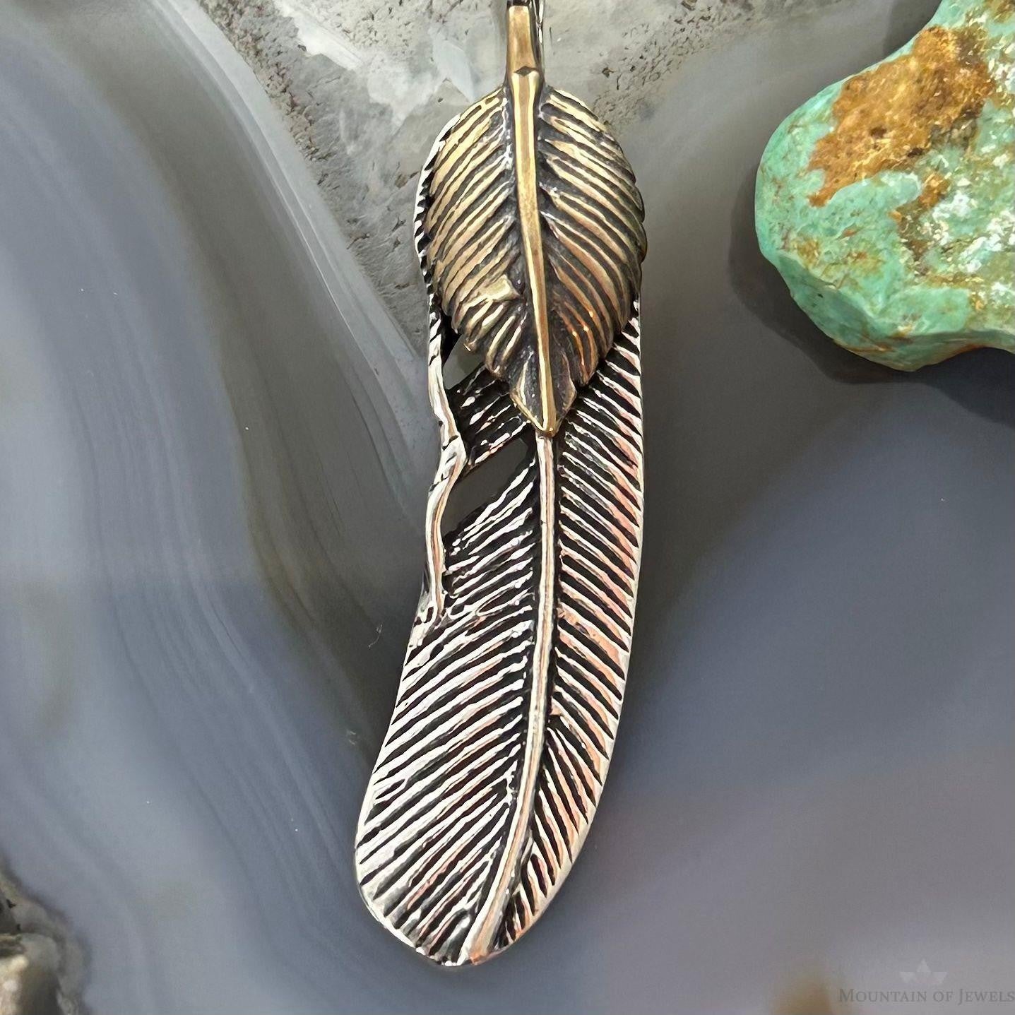 Sterling Silver Southwestern Style Feather & Leaf Unisex Pendant
