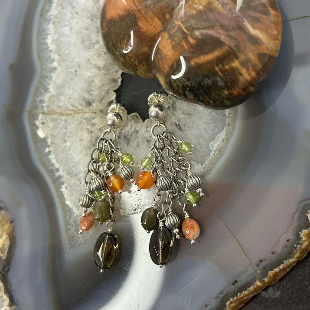 Carolyn Pollack Sterling Silver Multi Stone Dangle Earrings For Women