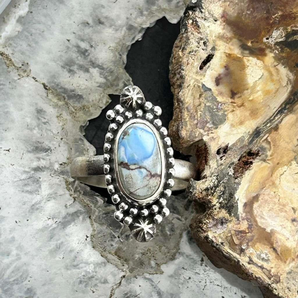 Sterling Silver Southwestern Style Oval Golden Hill Turquoise Adjustable Ring  For Women #11