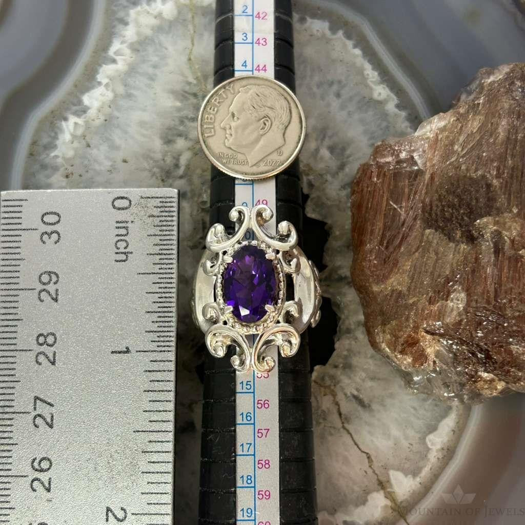 Carolyn Pollack Sterling Silver Faceted Amethyst Decorated Ring Size 6, 9 For Women