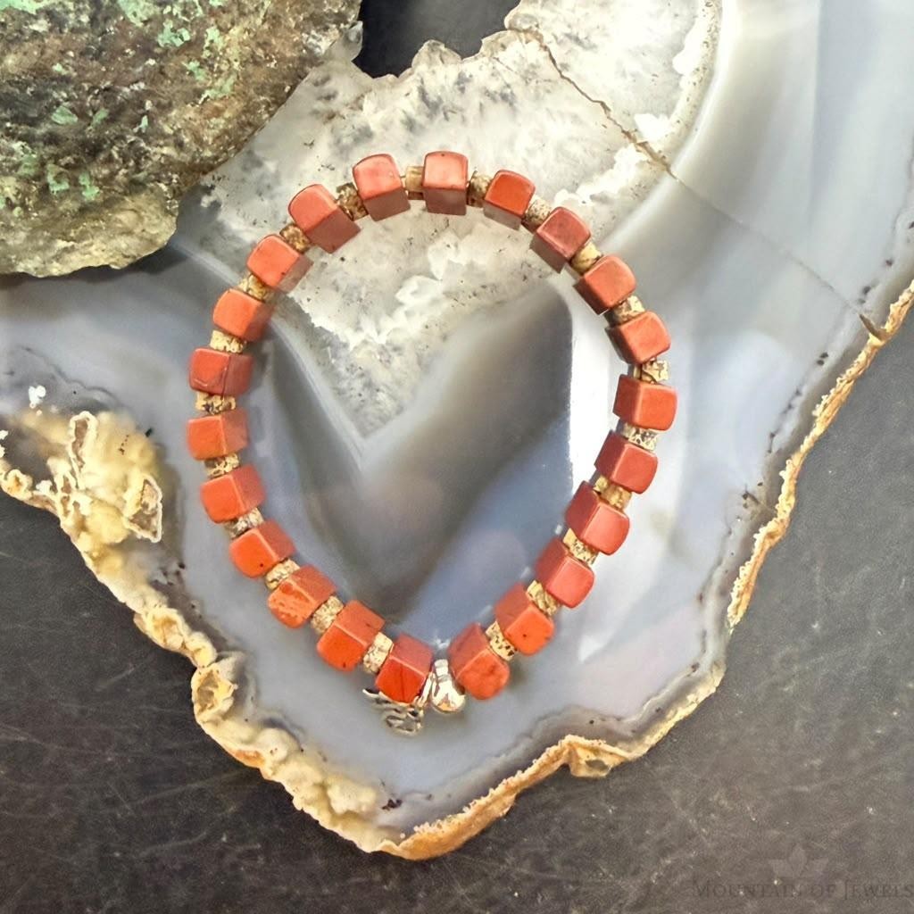 Carolyn Pollack Sterling Silver Rectangle Red Jasper Stretch Bracelet For Women