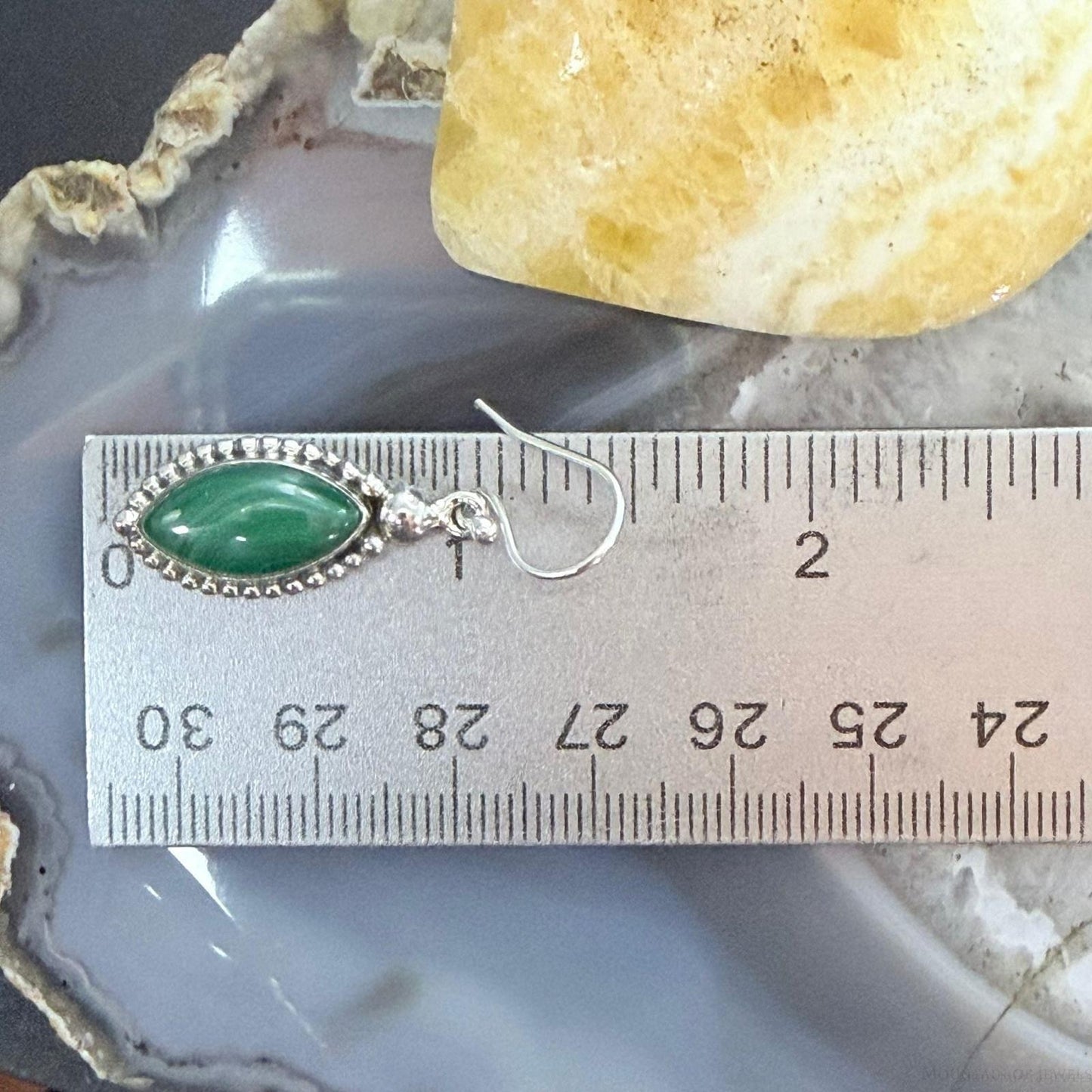 Sterling Silver Southwestern Style Marquise Malachite Dangle Earrings For Women