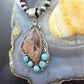 Sterling Silver Southwestern Style Dendritic Jasper & Turquoise Pendant For Women