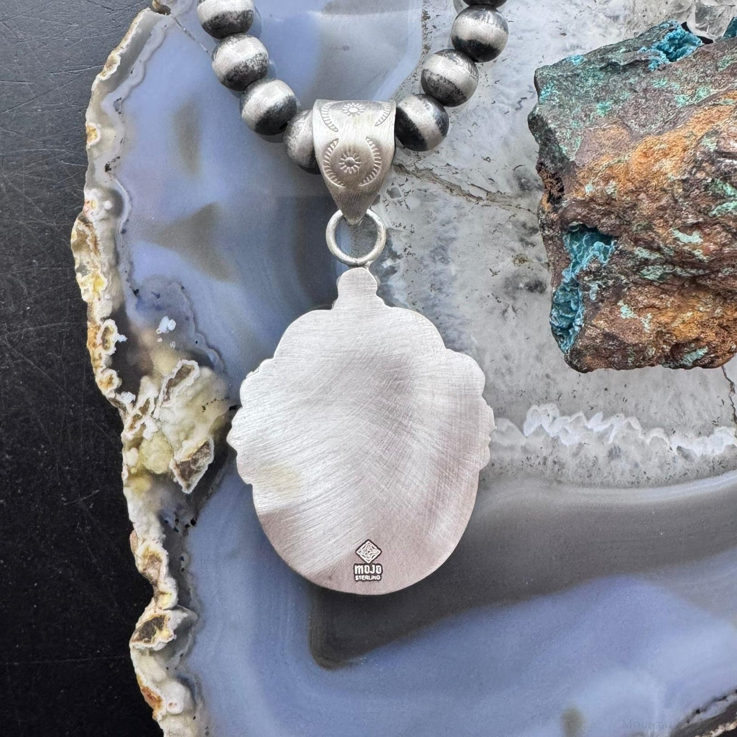 Sterling Silver Southwestern Style Teardrop Banded Agate Decorated Pendant For Women