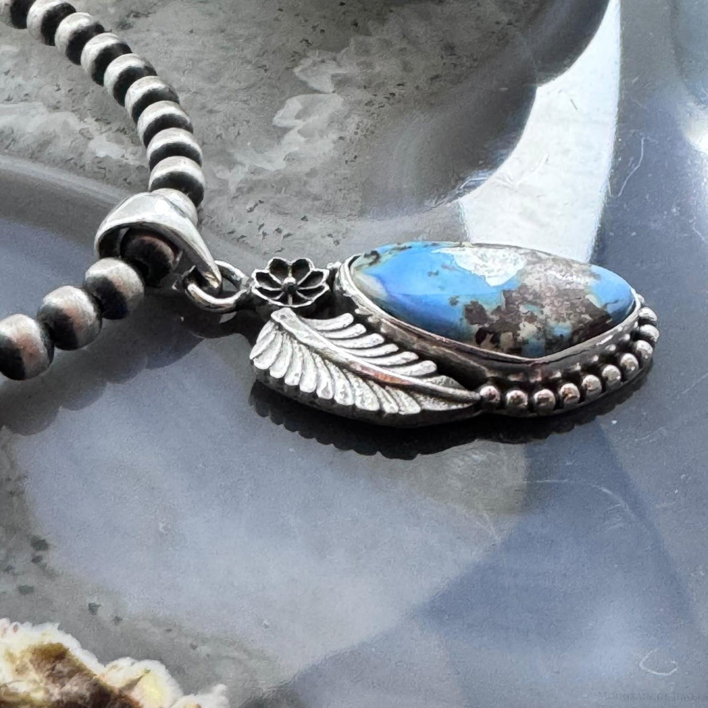 Sterling Silver Southwestern Style Golden Hill Turquoise Leaves Decorated Pendant For Women #3