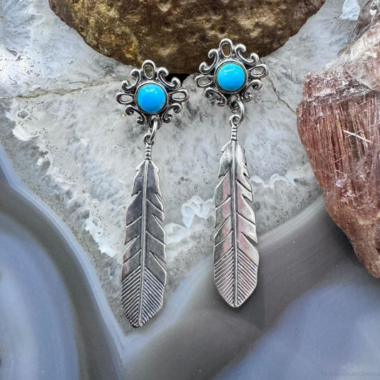 Carolyn Pollack Sterling Silver Beauty Turquoise Feather Dangle Earrings For Women