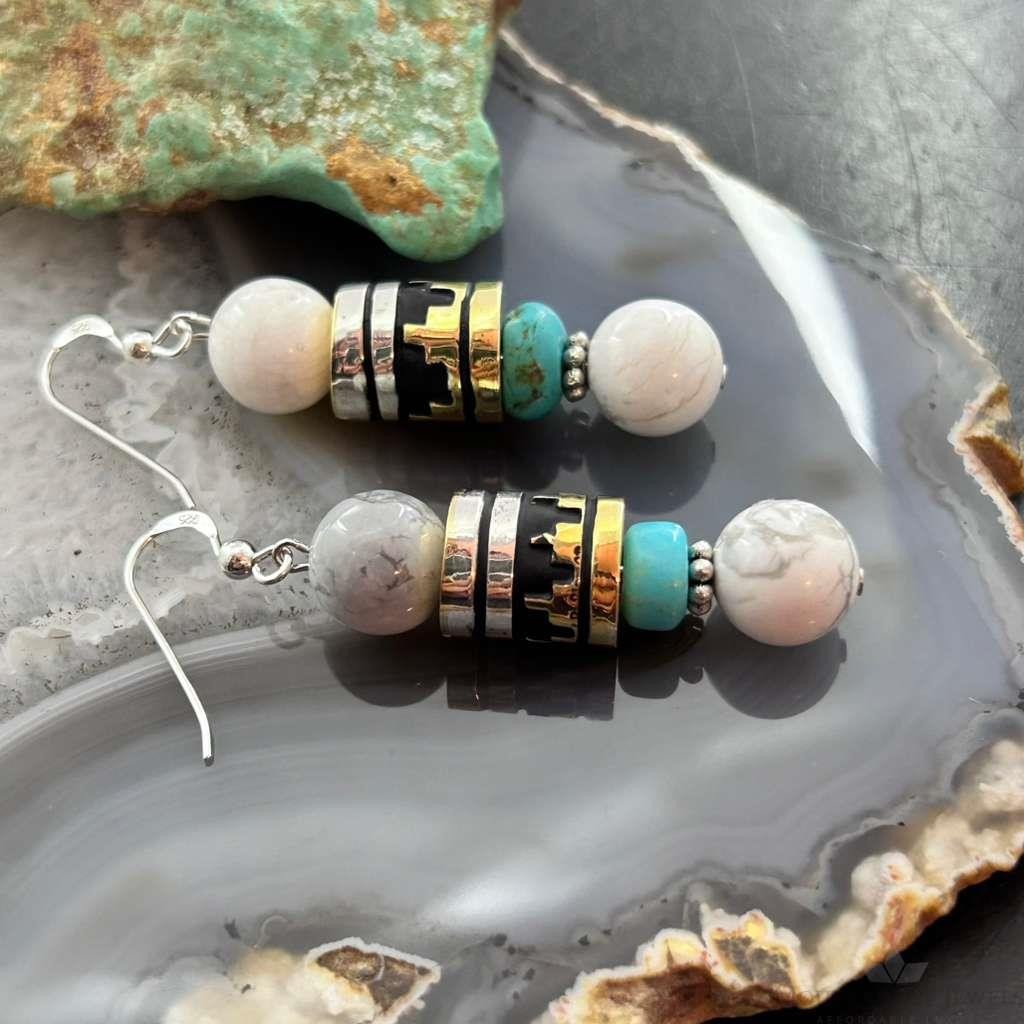 Tommy & Rosita Singer Sterling Silver Howlite, Turquoise Bead Dangle Earrings For Women