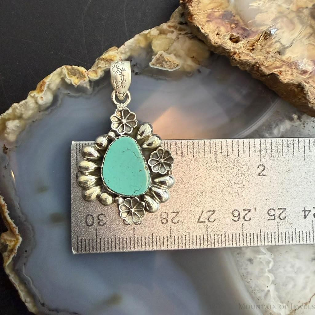 Sterling Silver Southwestern Style Natural Shape Turquoise Decorated Pendant For Women