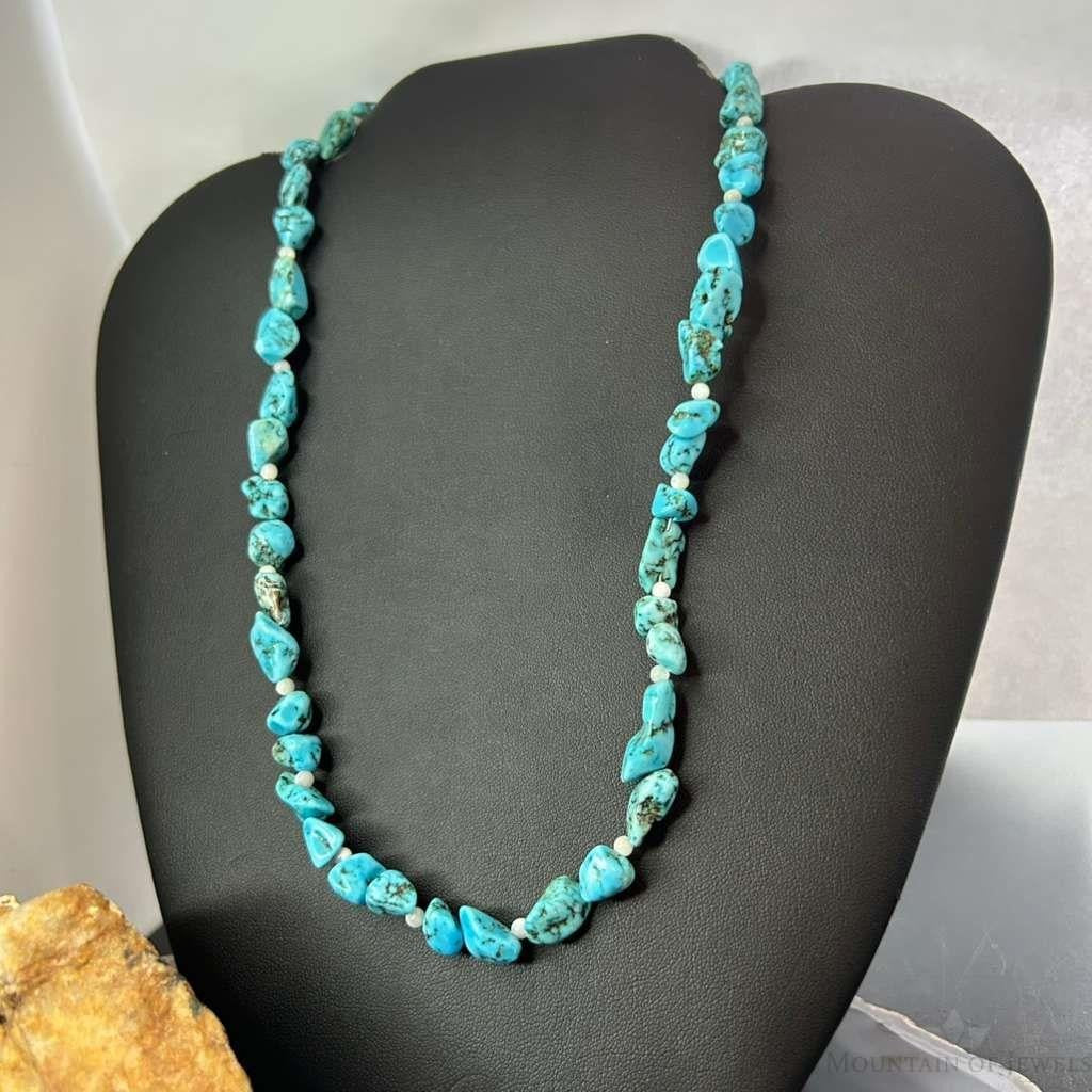 Sterling Silver Natural Turquoise & MOP Beads 18" Necklace For Women