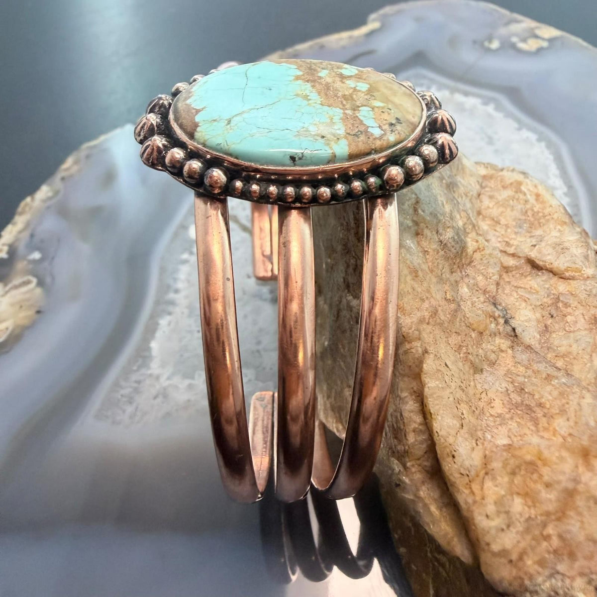 Copper Southwestern Style Oval Turquoise #8 Decorated Bracelet For Women