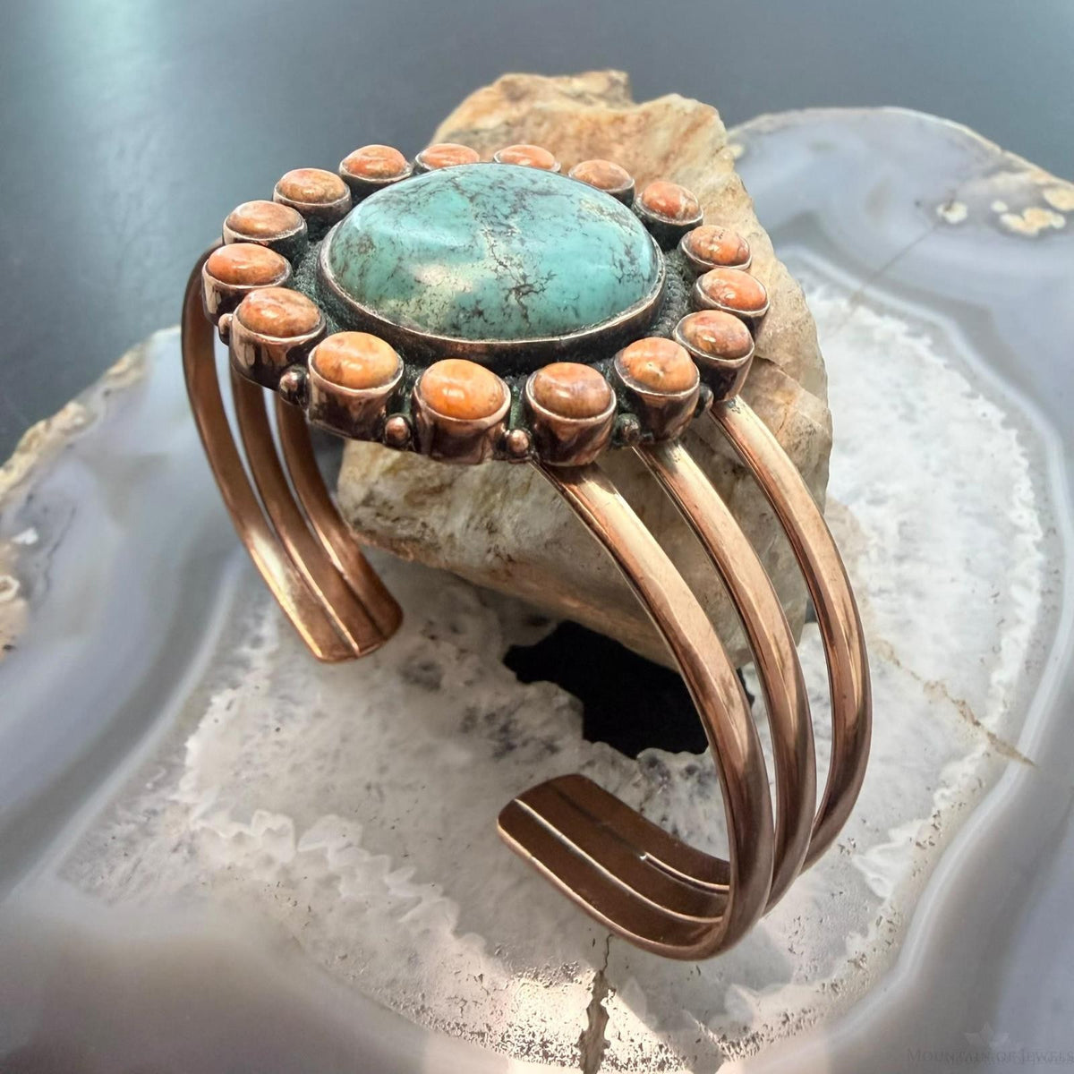Copper Southwestern Style Tibetan Turquoise & Spiny Oyster Bracelet For Women