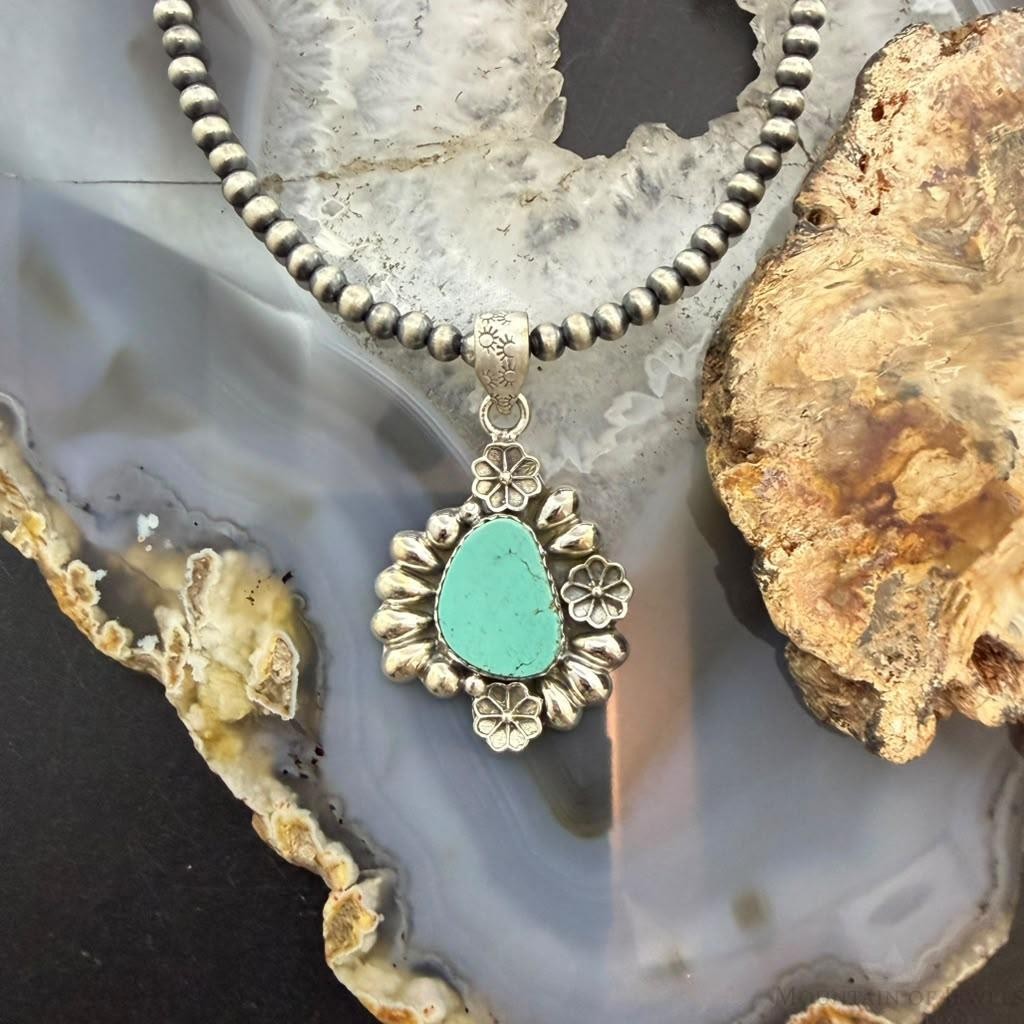 Sterling Silver Southwestern Style Natural Shape Turquoise Decorated Pendant For Women