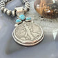 Genuine 1945 90% Walking Liberty Half Dollar Coin Turquoise Decorated Pendant