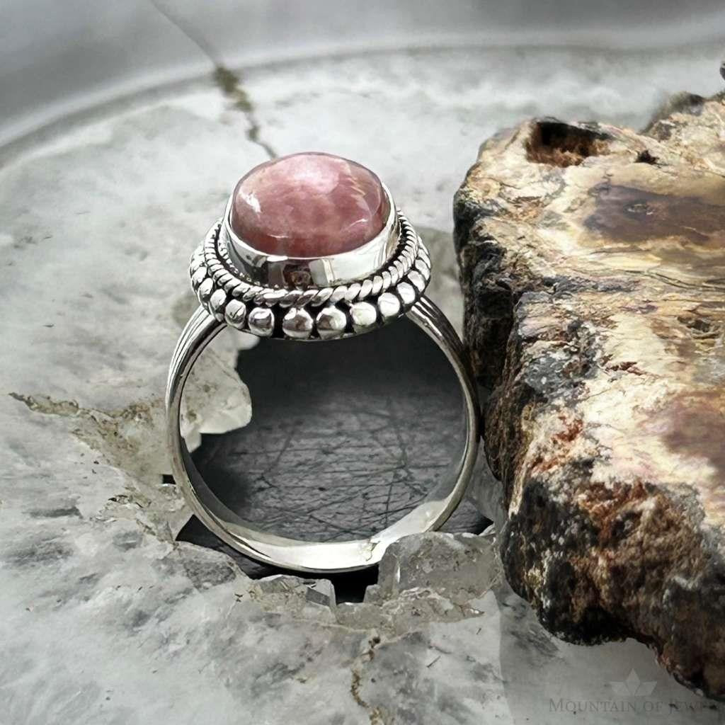 Sterling Silver Southwestern Style Oval Rhodochrosite Ring Size 7 For Women