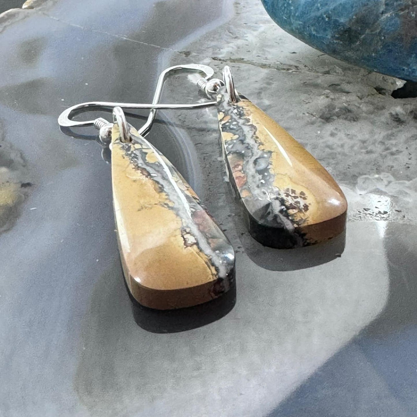 Sterling Silver Triangle Maligano Jasper Slab Dangle Earrings For Women #179