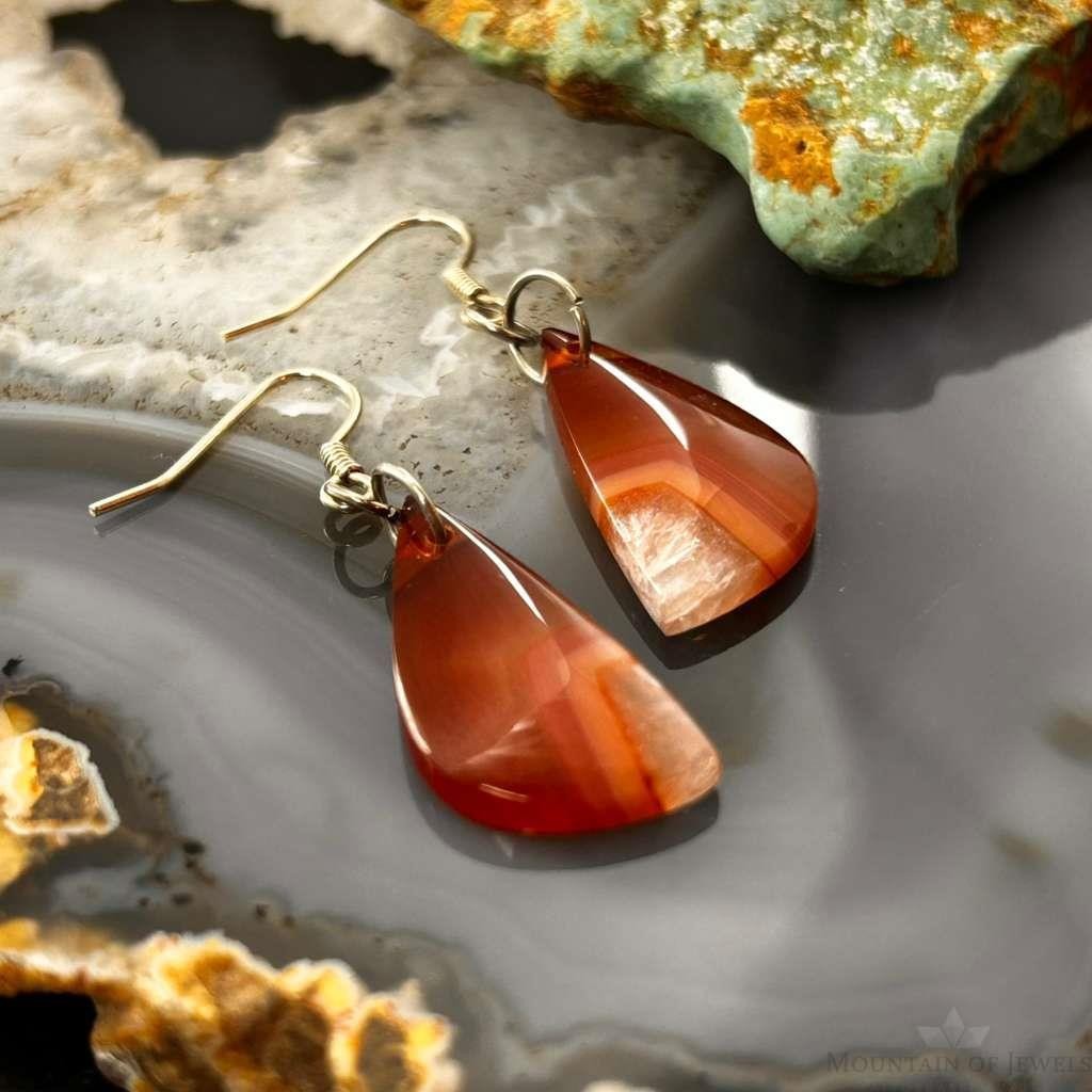 Sterling Silver Half Moon Carnelian Slab Dangle Earrings For Women #331