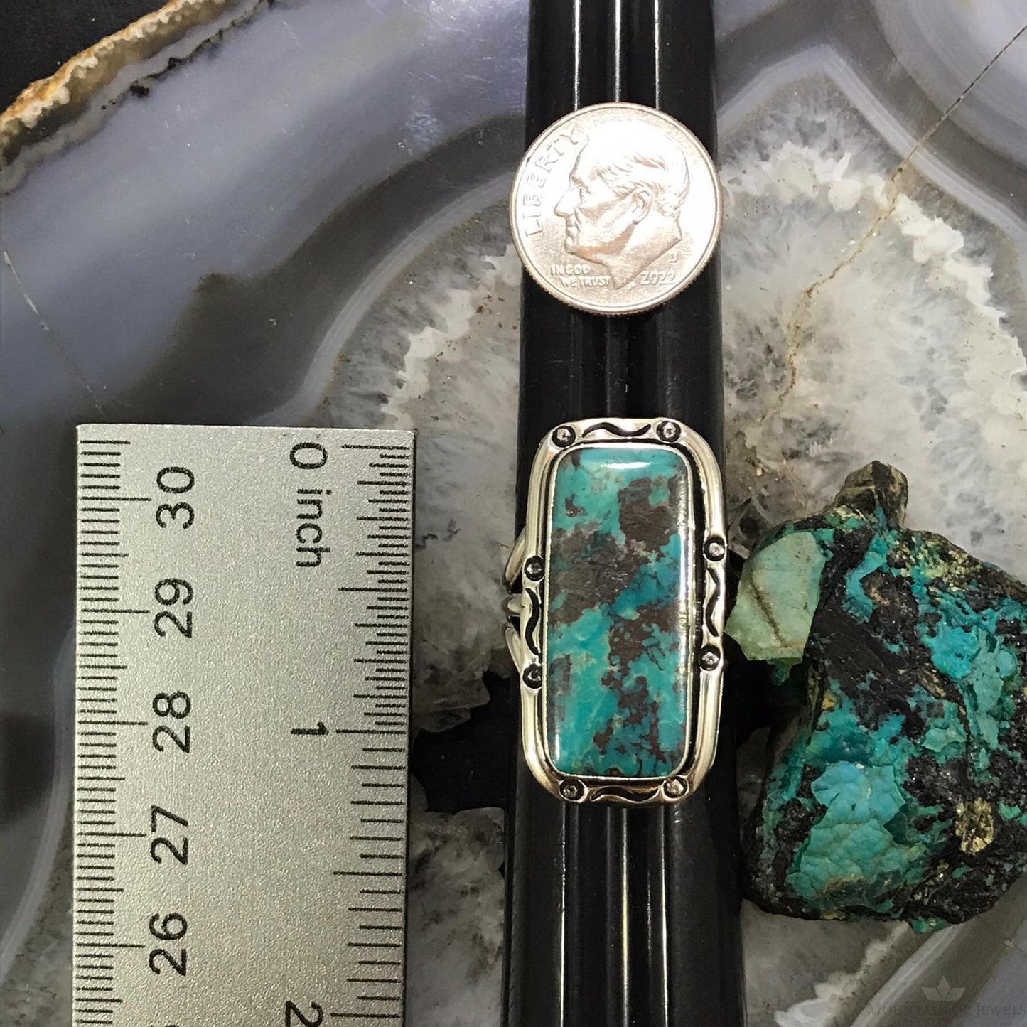 Native American Sterling Silver Turquoise w/Matrix Bar Ring Size 9 For Women
