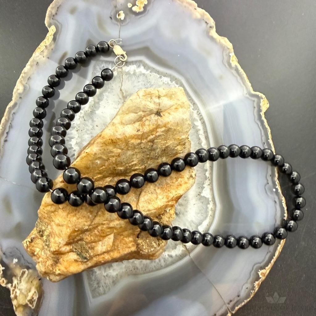 Sterling Silver Southwestern Style 6mm Onyx Beads 18" Necklace For Women