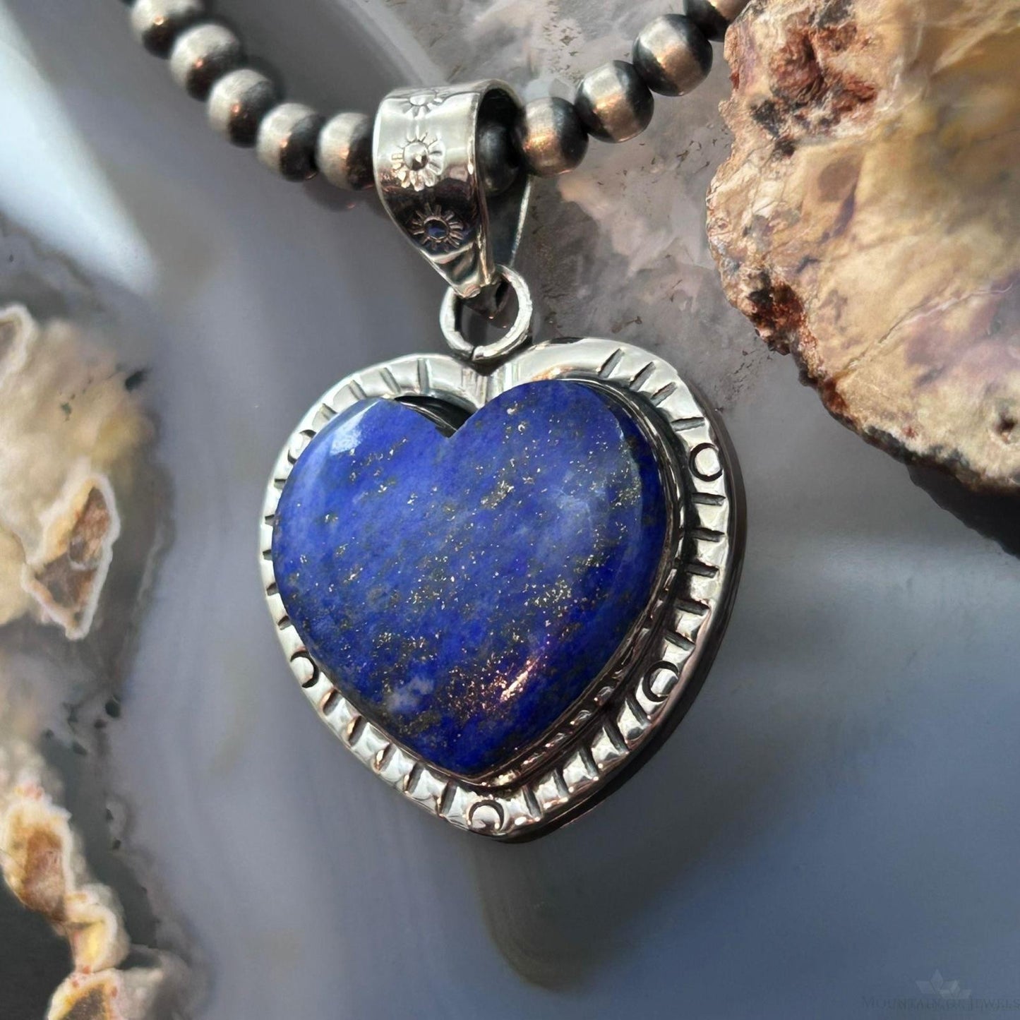Sterling Silver Southwestern Style Lapis Heart Decorated Pendant For Women