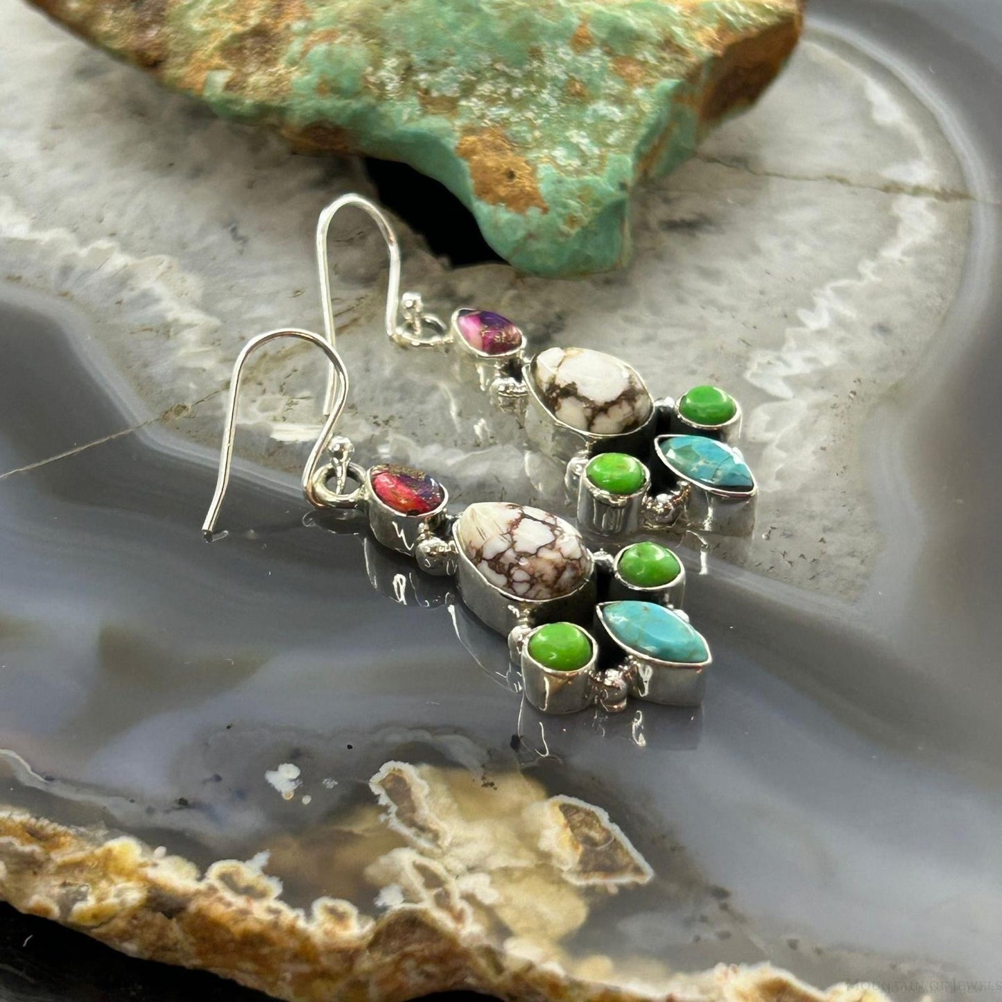 Sterling Silver Southwestern Style Multistone Dangle Earrings For Women #9