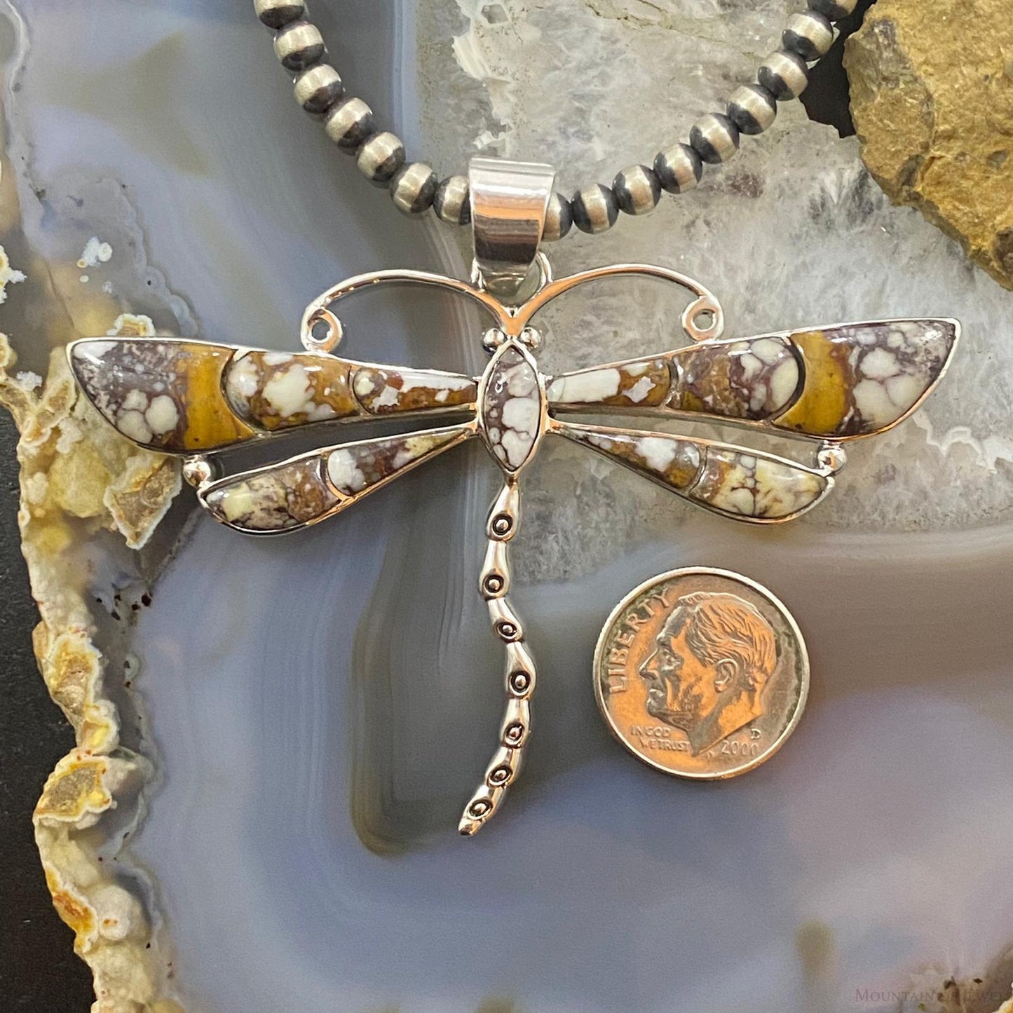 Native American Sterling Silver Wild Horse Dragonfly Pendant For Women