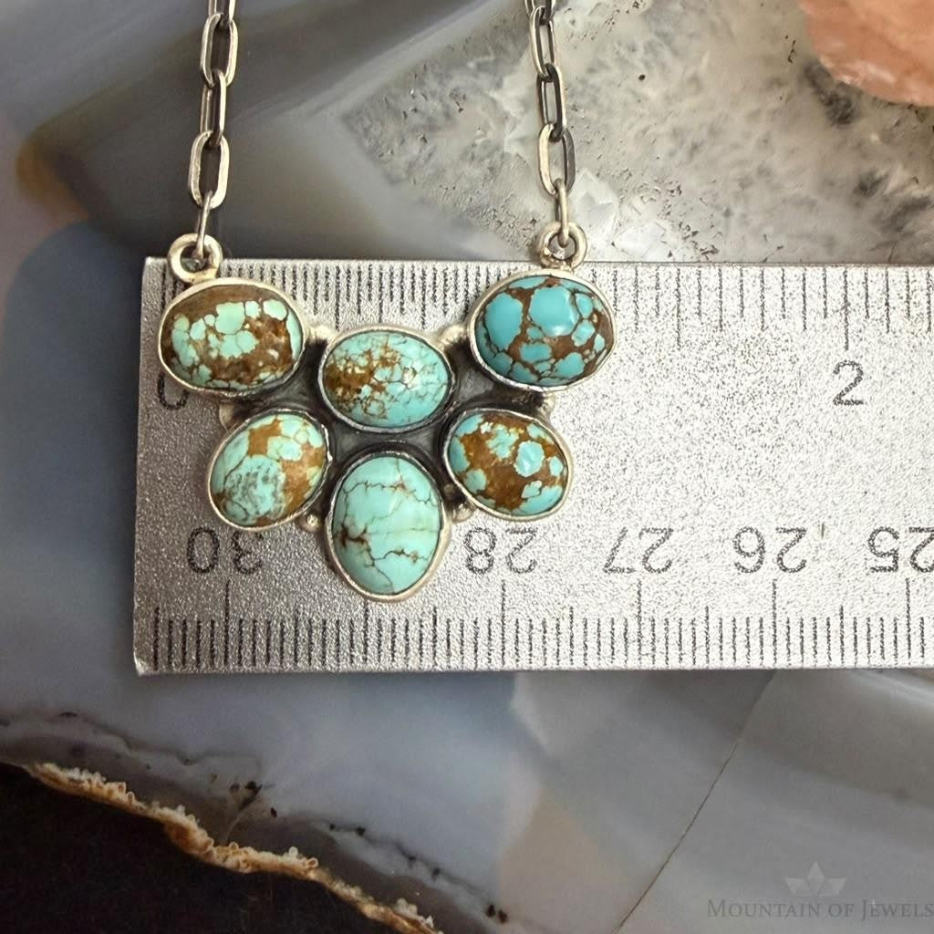 Sterling Silver Southwestern Style Oval Turquoise #8 22" Necklace For Women